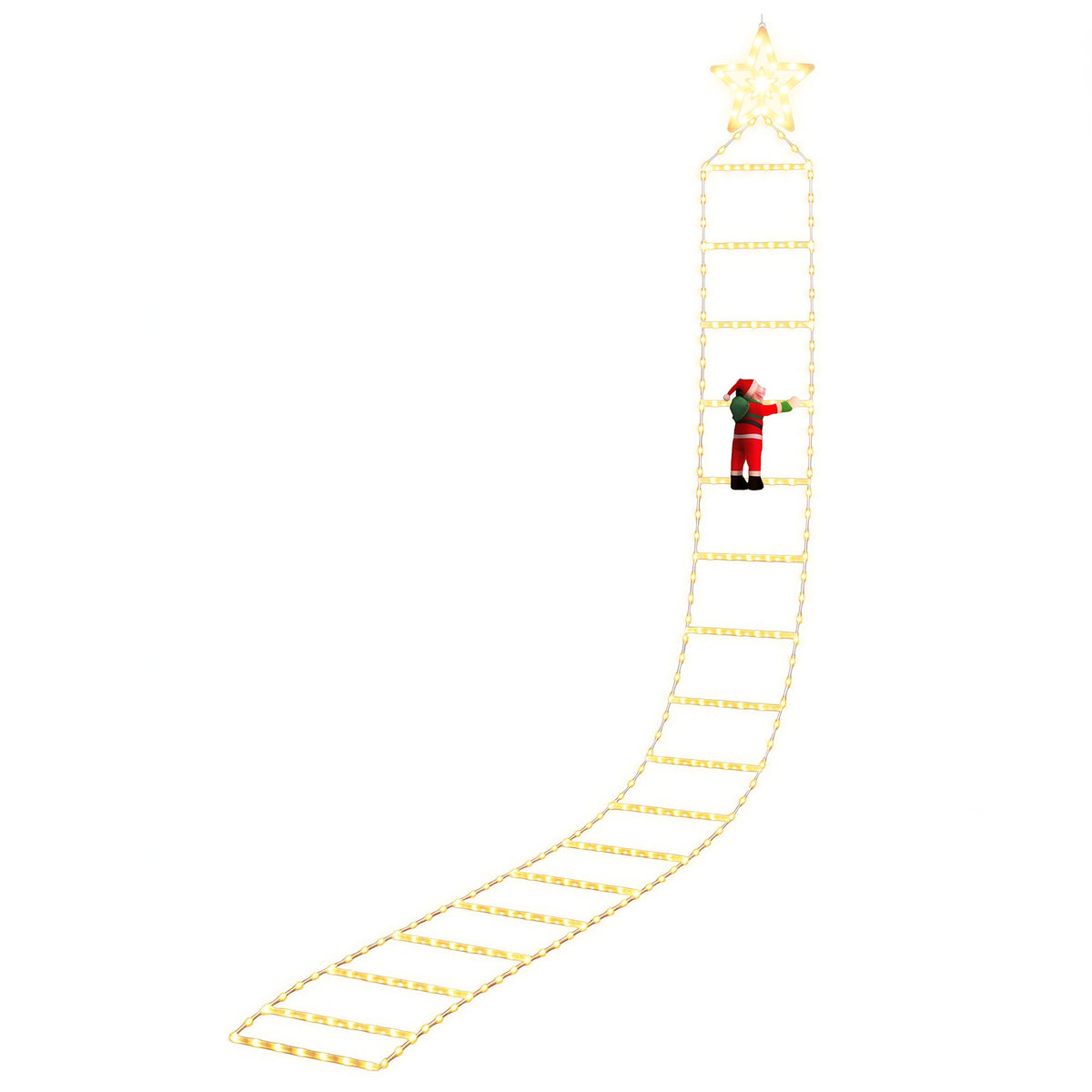 LED Christmas ladder lights with gold star topper and Santa figure, warm white