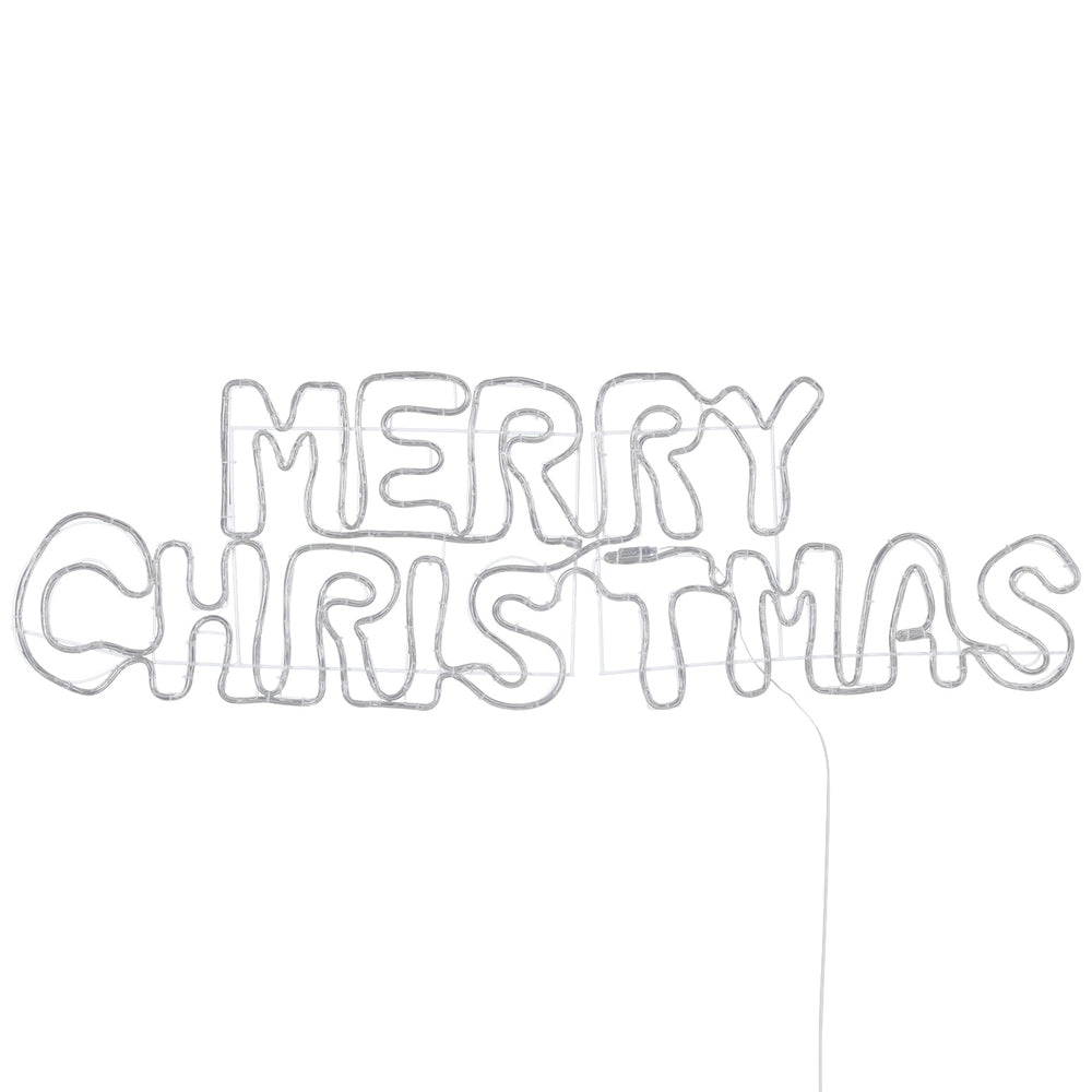 White LED rope light 'MERRY CHRISTMAS' motif outline, unlit