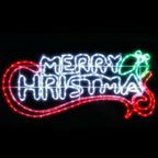 Multicolor LED rope light Merry Christmas sign with red, green, and blue glowing outline