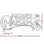 White wire frame Merry Christmas LED rope light with cable length and size markings