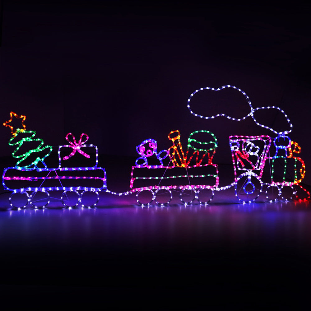 Multi-color LED train Christmas light decoration with glowing locomotive and cars
